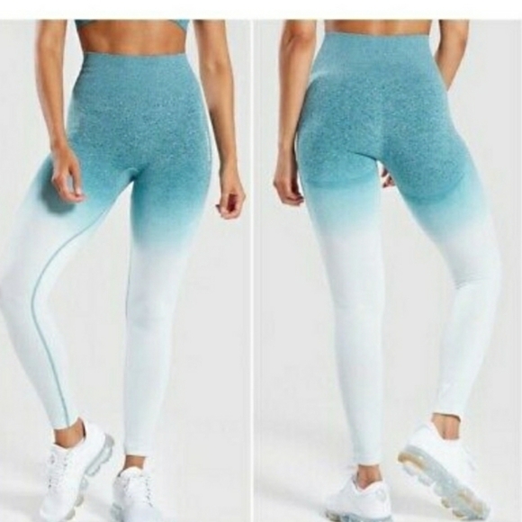 Gymshark Ombré Teal White Stretch Ankle Seamless Pull-on Athletic Leggings - Picture 14 of 14